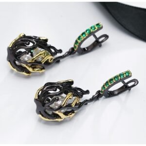 Women’s Personalized Black Gold-plated Party Earrings With Green Zircon Earrings