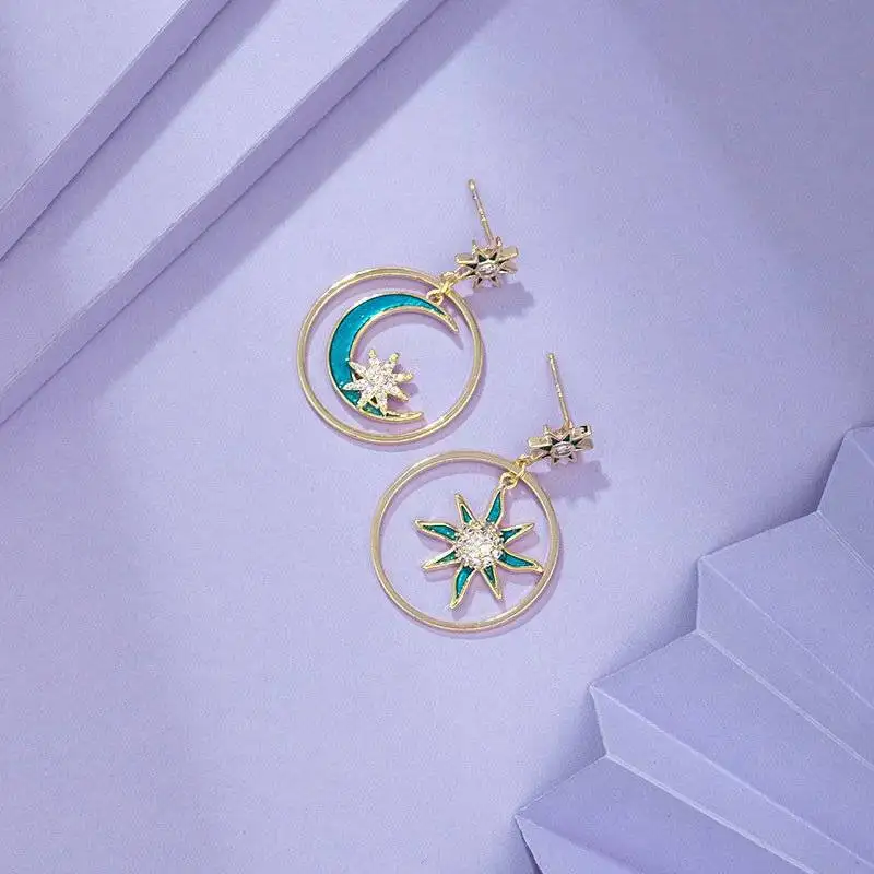 14K gold irregular star and moon earrings BestSelling 2