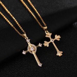 Gold-plated Copper Zircon Love Geometric Cross Pendant Necklace Necklaces
