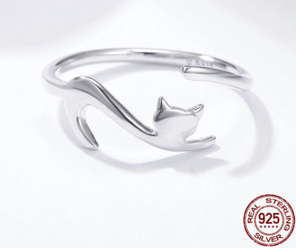 S925 Silver Ring Cute Kitten Silver Plated White Gold Ring Rings 4