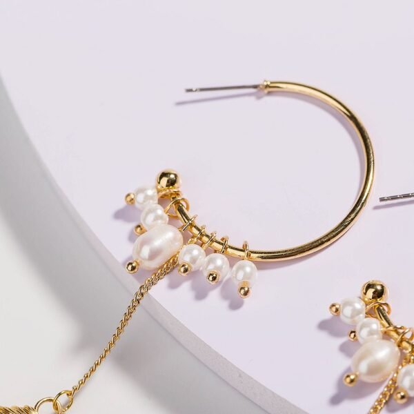 Temperament Long Tassel Pearl Personality c-shaped Metal Natural Small Pearl earring girl Earrings 6