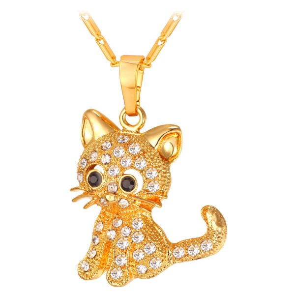 Rhinestone Cute Cat Necklace Trendy Gold Color Link Chain For Women Collares Lucky Pet Pendant Bijoux Wholesale P2453 Necklaces 8