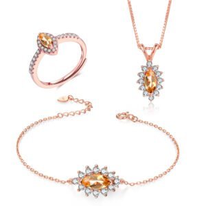 Natural citrine and zircon rose gold jewelry set Accessories