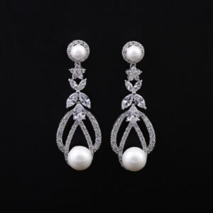 Zircon pierced pearl earrings earrings female 925 silver white gold zircon earrings pearl earrings Earrings 3