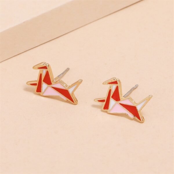 Cute Pink Paper Cranes And Crescent Asymmetric Earrings Earrings 5