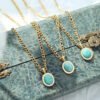 French Light Luxury Gold Plated Titanium Steel Necklace For Women Natural Amazonite Pendant Clavicle Chain Party Jewelry Necklaces 12