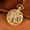 Large Wheel Gold Surface Digital Surface Mechanical Hollowing Flower Needle Pocket Watch watches 16