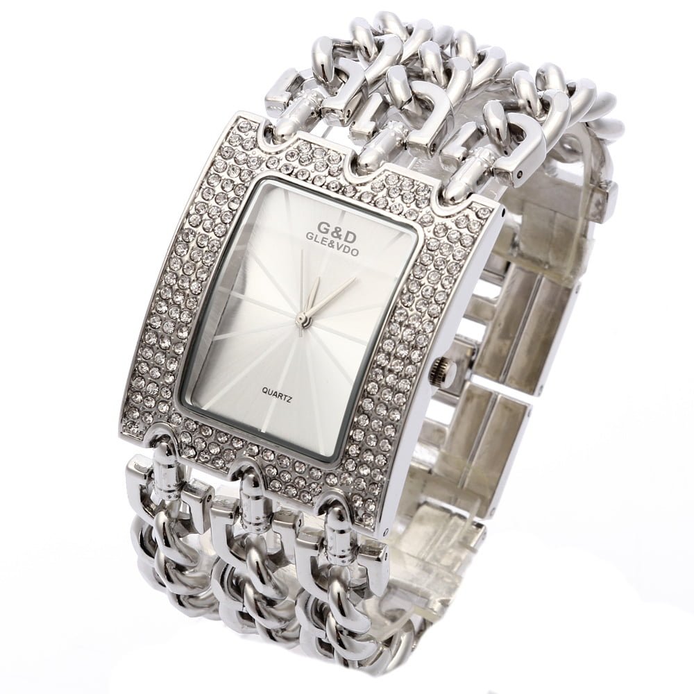 Women’s Quartz Watch With Diamonds Three Links Gold And Rhinestones watches 2