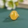 Silver-plated Ancient Gold Natural Beeswax Amber Ring Rings 12