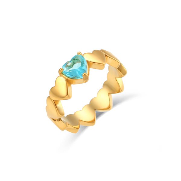 Zircon Ring In Stainless Steel Plated 18K Gold Heart Rings 8