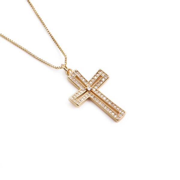 Lady 18K Gold-plated Copper With Zircon Cross Pendant Necklace Necklaces 6