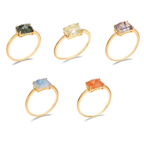 S925 Silver Natural Rectangular Crystal Geometric Ring Rings 9