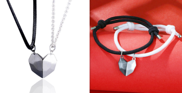 Minimalist Lovers Matching Friendship Heart Pendant Couple Magnetic Distance Faceted Heart Pendant Necklace Couple Jewelry Necklaces 10