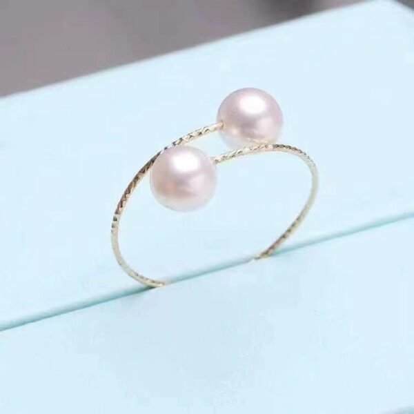 18k Gold Pearl Elastic Ring Au750 Color Gold Adjustable Rings 5