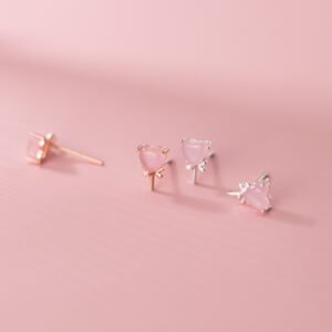 Silver forest series small pink crystal love candy earrings Earrings
