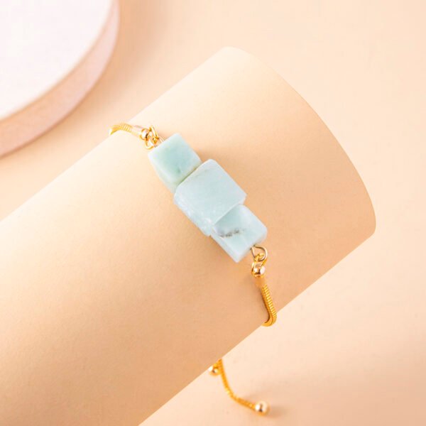 Vintage Blue Square Natural Stone Charm Bracelet Gold Snake Chain Adjustable Bracelets For Women Bracelets 5