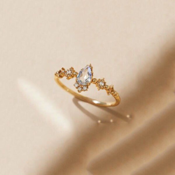 Silver Gold Plated Natural Blue Moonstone Ring Rings 3