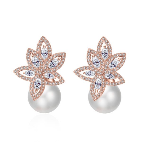Fashion Creative Flower Pearl Inlaid Zircon Earrings Earrings 7