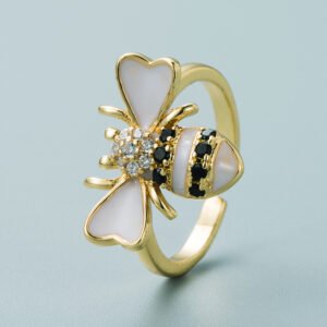 Copper Plated Real Gold Inlaid Zircon Bee Ring Rings Copper Plated Real Gold Inlaid Zircon Bee Ring Rings