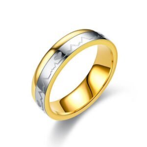 Titanium Steel Ring Between Gold ECG Love Heart Stainless Steel Rings
