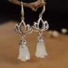 White Gold Inlaid Hetian Jade Orchid Eardrops Earrings 13