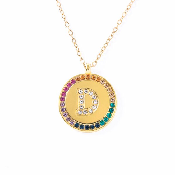 2023 New A-Z Letters Colorful Crystal Necklace Gold Round Stainless Steel Pendant Necklace Necklaces 9
