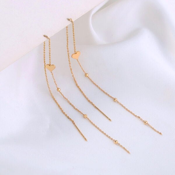 Gold Bronze Heart Long Tassel Drop Earrings Earrings 6