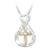 Cross Footprint Diamond Pendant Two Tone Necklaces 13