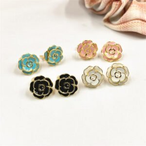 Women’s Fashion Simple Copper-plated Gold Drop Oil Rose Stud Earrings Earrings