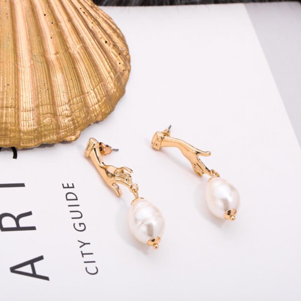 Abstract Cutout Hand Palm Pearl Dangle Earrings Gold Filled Earrings 5