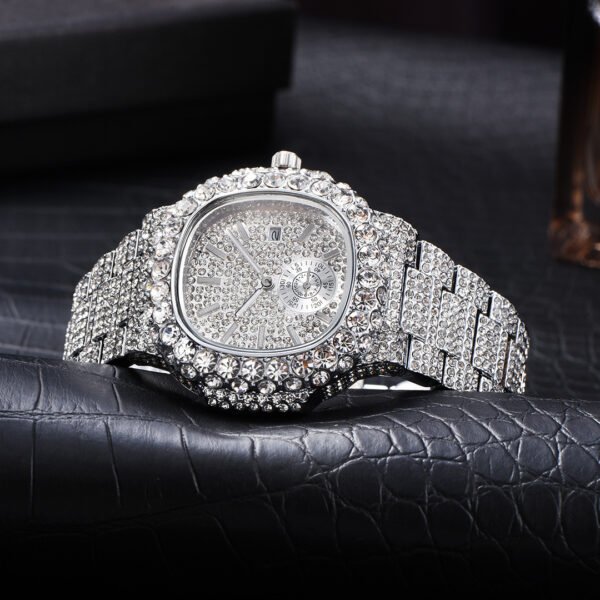 Full Diamond Hip Hop Calendar Luminous Quartz Waterproof Business Men’s Gold Watch watches 9