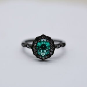 S925 Sterling Silver Black Gold Palaiba Glass Oval Ring Rings