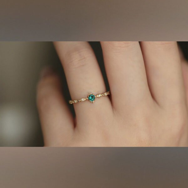 S925 Sterling Silver 14K Yellow Gold Plated Emerald Ring Rings 5