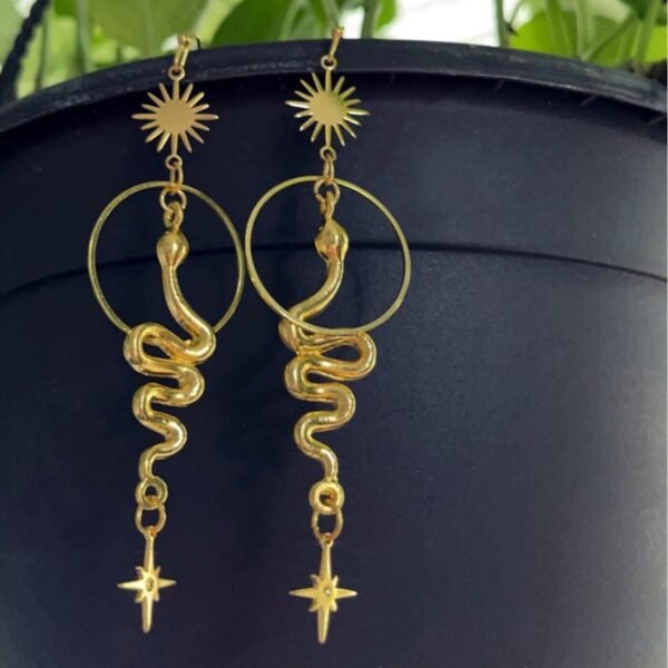 Boho Gothic Circle Gold Snake Earrings Earrings 4