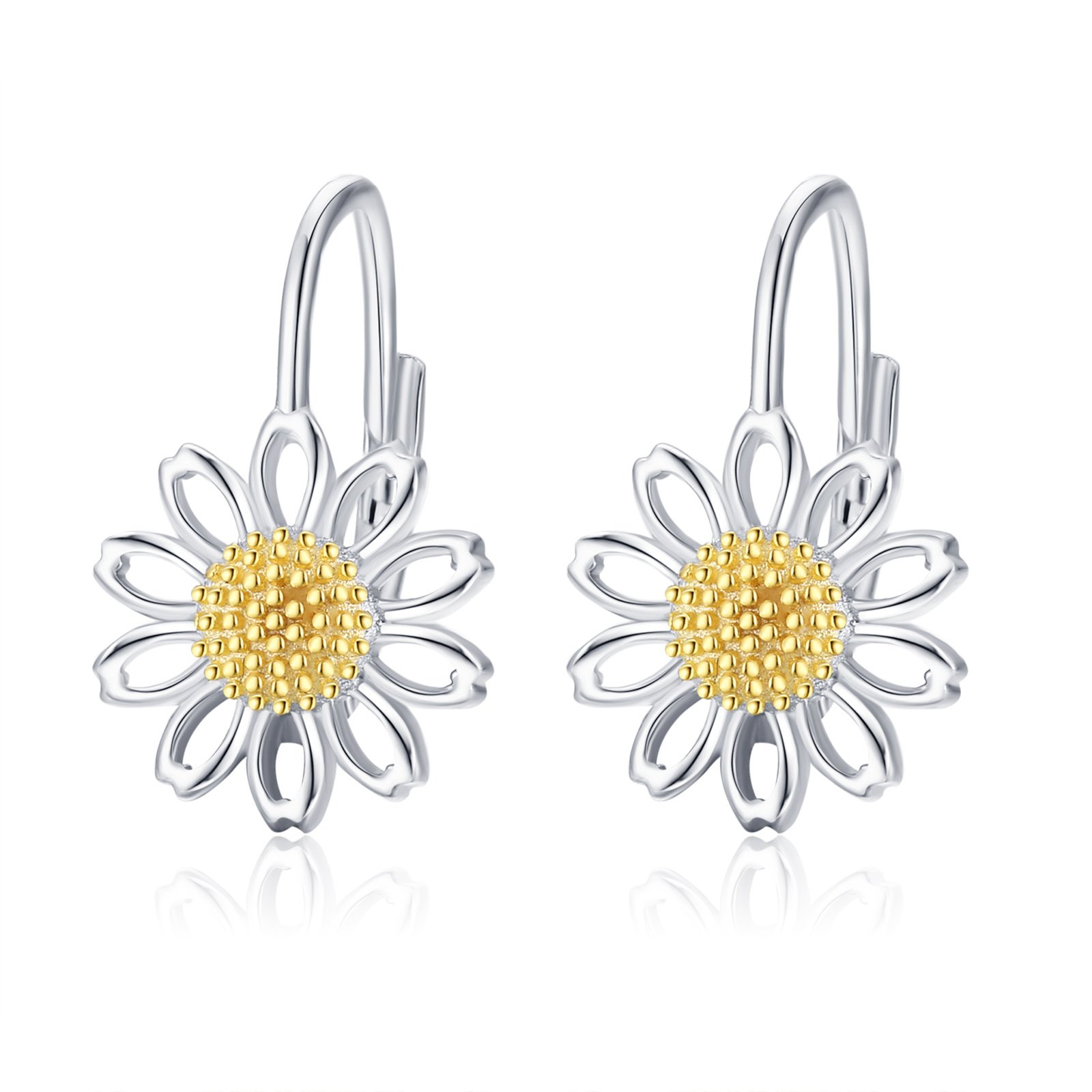 Daisy Leverback Hoop Earrings in White Gold Plated Sterling Silver Earrings 3 Daisy Leverback Hoop Earrings in White Gold Plated Sterling Silver Earrings 3