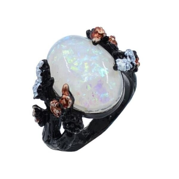 Vintage Flower Opal Ring Black Gold Finger Rings 7