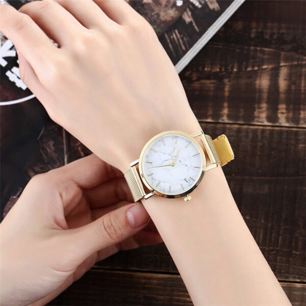 Vansvar fashion brand silver and gold mesh band creative marble wristwatch casual women quartz watches gift relogio feminino watches 5