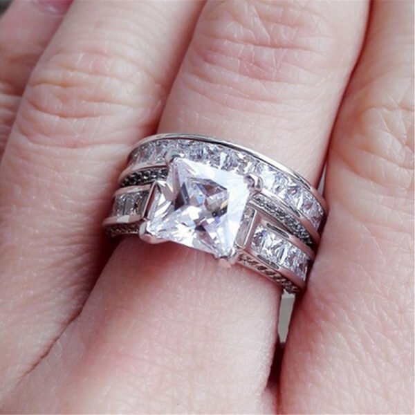 New Style Charm Couple Rings His Her Silver Color Princess Cut CZ Anniversary Promise Wedding Engagement Ring Sets Rings 6