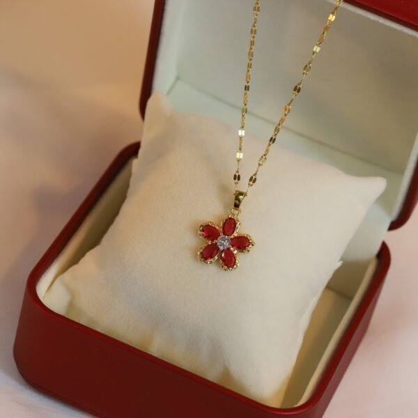 Red Flower Pendant Real Gold Electroplated Necklace Necklaces 6