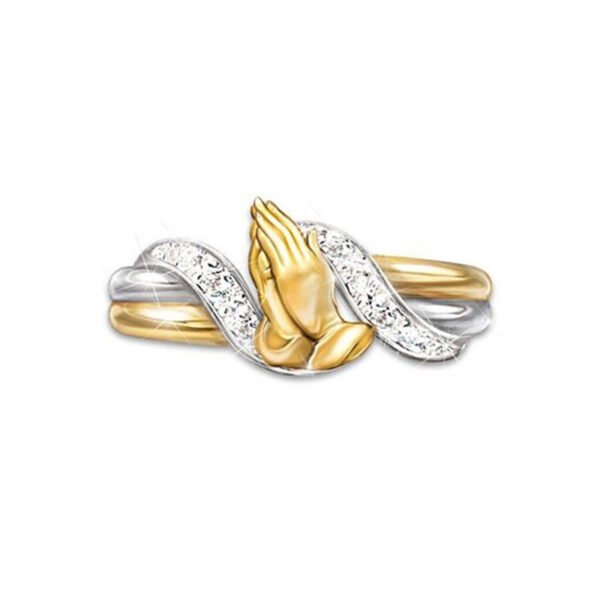 14K Gold Plated Prayer Hands Zircon Ring Promos30 6