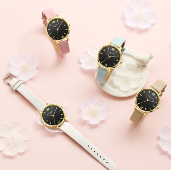 PU leather strap rose gold fashion casual fashion watch ladies black dial watch female models watches 3