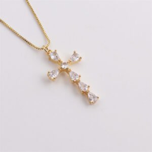 Lady 18K Gold-plated Copper With Zircon Cross Pendant Necklace Necklaces