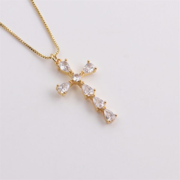 Lady 18K Gold-plated Copper With Zircon Cross Pendant Necklace Necklaces 3
