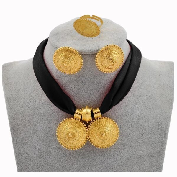 Ethiopian Ladies Gold Plated Necklace Earrings Ring Jewelry Set Earrings 5
