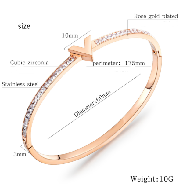 Women’s titanium letter V rose gold diamond bracelet Bracelets 8