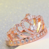 Princess Style Cubic Zirconia Hollow Heart Silver / Rose Gold Color Crown Ring Jewelry Party Engagement Wedding Rings 15