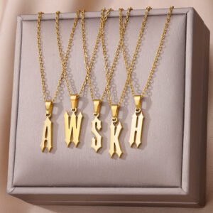 18K Gold Plating Stainless Steel Ancient English Letter Pendant Necklace Necklaces