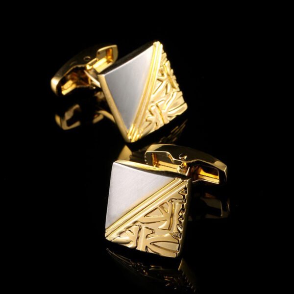 Square Pattern Gold And Silver Two-tone High Quality French Cufflink Pure Copper Metal Buttons Earrings 10