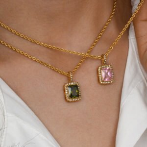 Women’s 18K Gold Plated Hip Hop Gemstone Necklace Clavicle Chain Necklaces