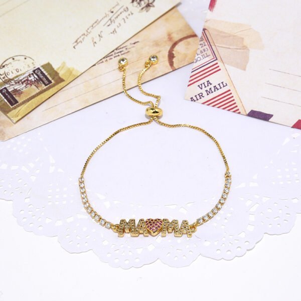 Women’s Gold Mother’s Day Color Zirconium Heart Push-pull Bracelet Bracelets 5
